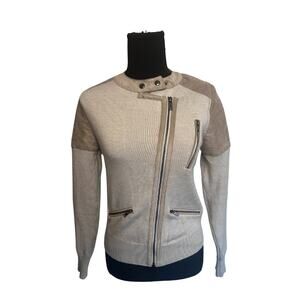 Banana Republic Beige Tan Merino Wool Moto Jacket Sweater - xs